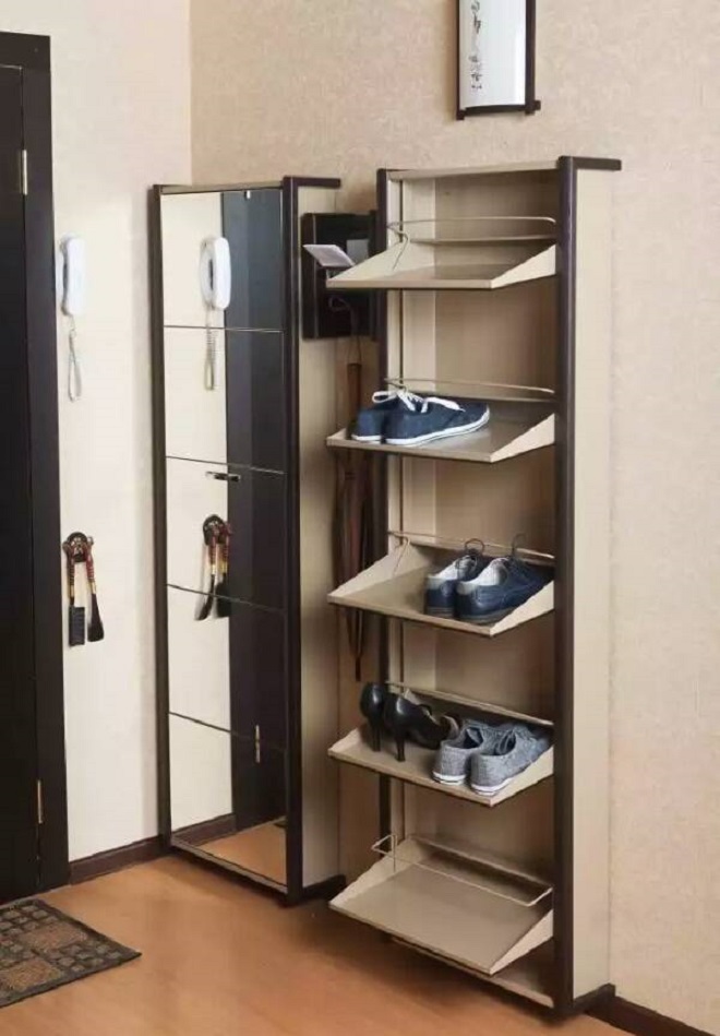 шкаф обувница в прихожую с зеркалом