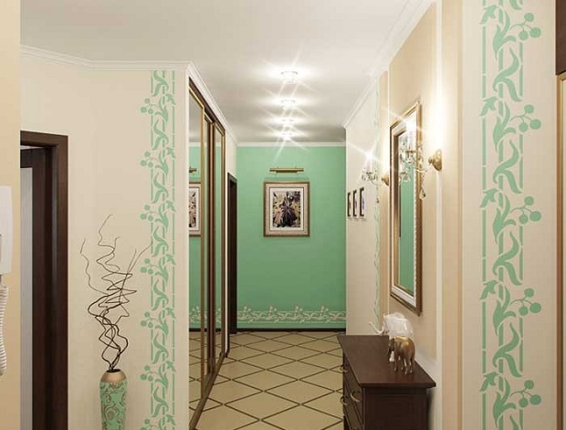 Пастельные и зеленый коридор дизайн